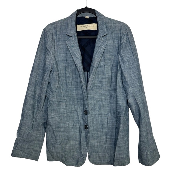 Burberry Brit 100% Cotton Blue Buttoned Blazer Jacket Size 12   Career Work - Picture 1 of 10